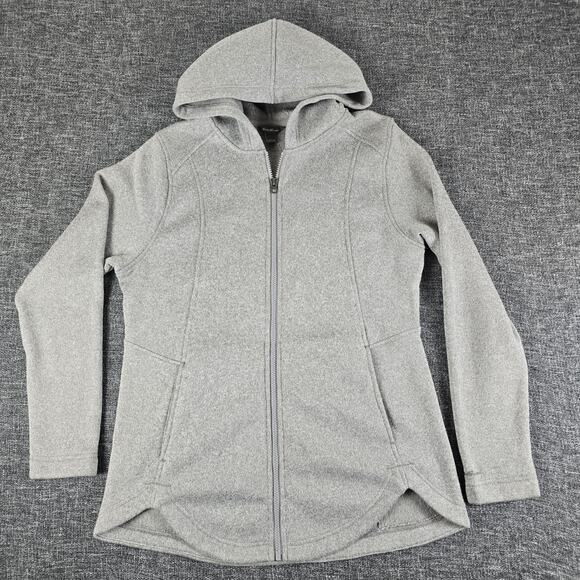 Eddie Bauer Fleece Jacket Women's Size L Gray Full Zip Hooded Knit - Picture 1 of 8